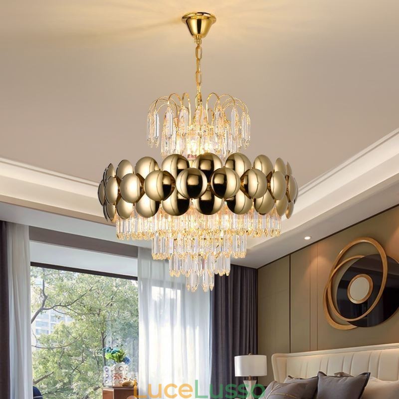 Lampada a sospensione in cristallo, placcata in oro, luce decorativa di lusso da soffitto, 60 cm