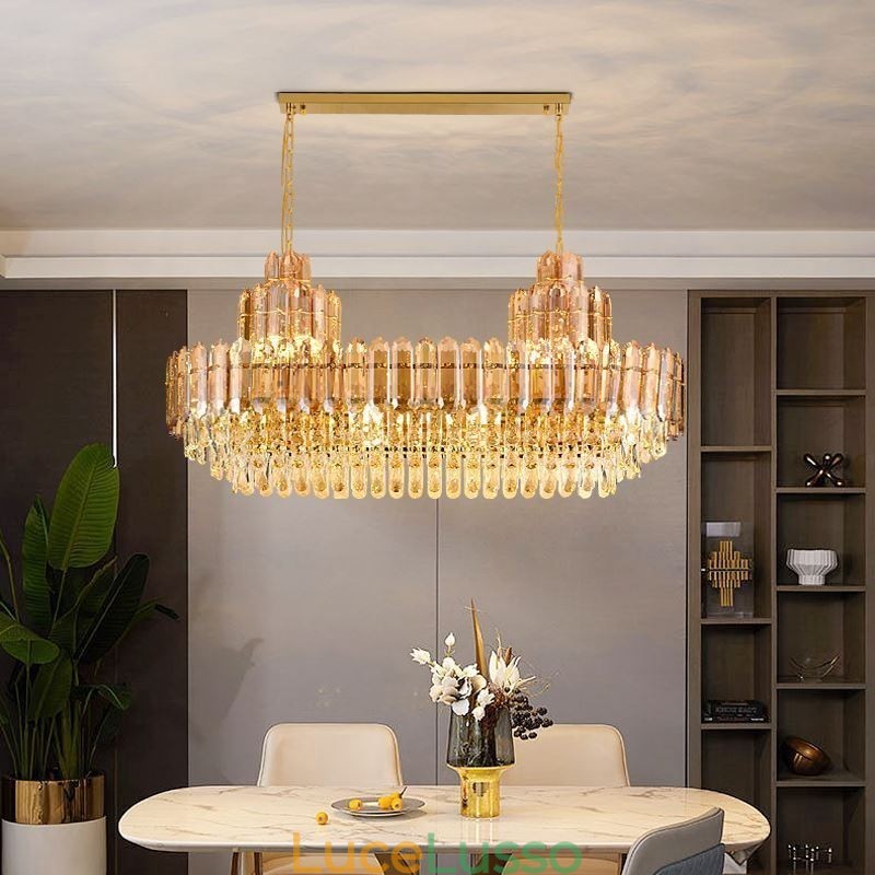 Lampada a sospensione in cristallo, rettangolare, di lusso, decorativa, da soffitto, 100 cm