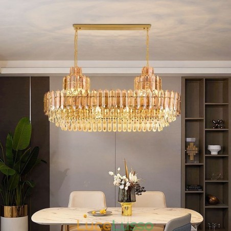 Lampada a sospensione in cristallo, rettangolare, di lusso, decorativa, da soffitto, 100 cm Lampada a sospensione in cristallo, rettangolare, di lusso, decorativa, da soffitto, 100 cm