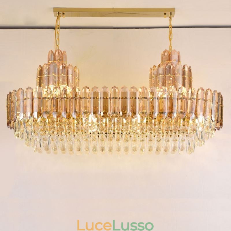 Lampada a sospensione in cristallo, rettangolare, di lusso, decorativa, da soffitto, 100 cm