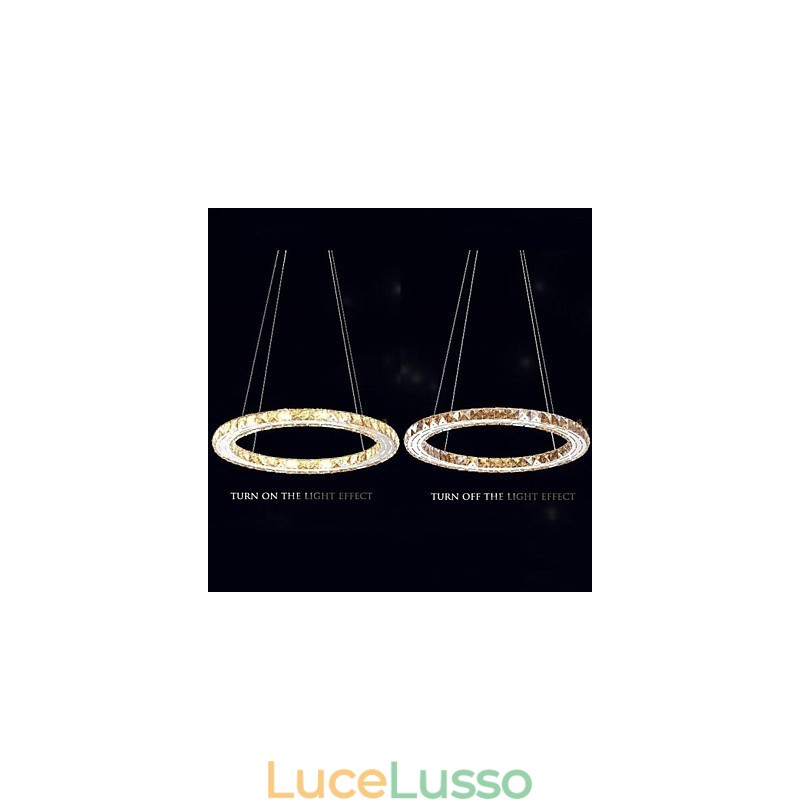 Lampada a sospensione in cristallo Lampade moderne Apparecchi di illuminazione Anello singolo rotondo in cristallo K9 ambra 30CM