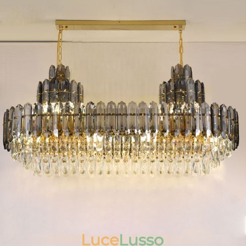 Lampada a sospensione in cristallo, rettangolare, di lusso, decorativa, da soffitto, 100 cm