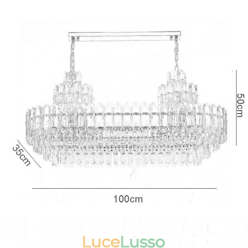 Lampada a sospensione in cristallo, rettangolare, di lusso, decorativa, da soffitto, 100 cm