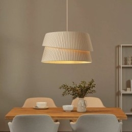 Lampada a sospensione in stile crema francese con paralume in tessuto a doppio strato