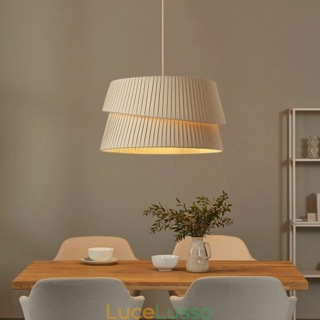 Lampada a sospensione in stile crema francese con paralume in tessuto a doppio strato Lampada a sospensione in stile crema francese con paralume in tessuto a doppio strato