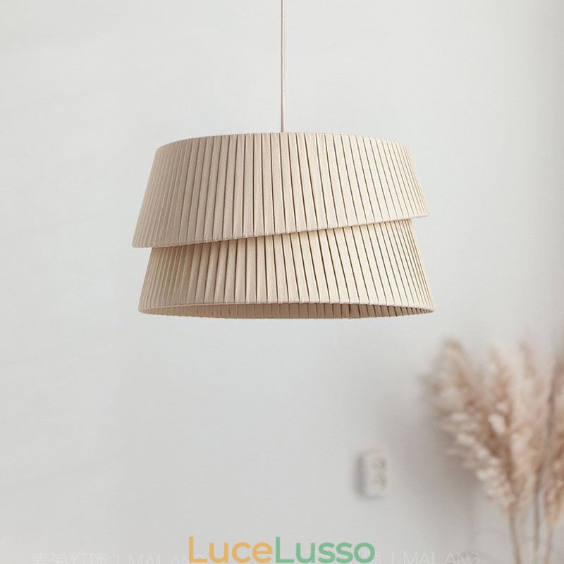 Lampada a sospensione in stile crema francese con paralume in tessuto a doppio strato
