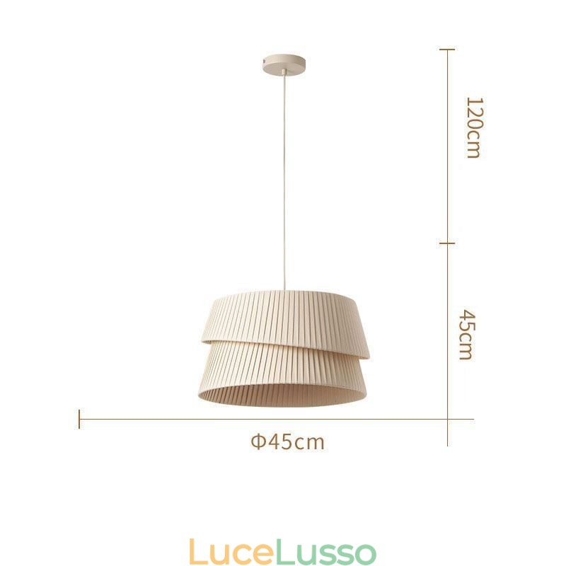 Lampada a sospensione in stile crema francese con paralume in tessuto a doppio strato