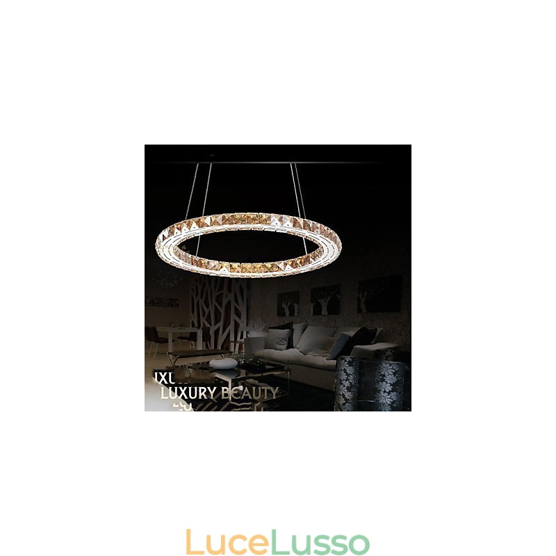 Lampada a sospensione in cristallo Lampade moderne Apparecchi di illuminazione Anello singolo rotondo in cristallo K9 ambra 30CM