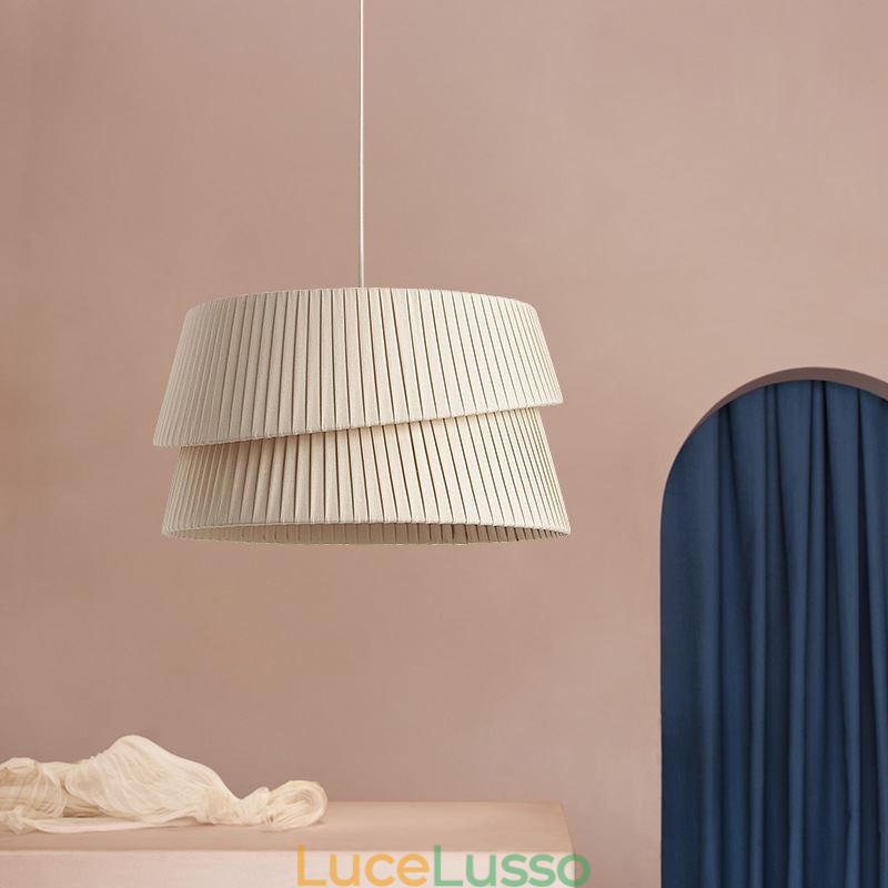 Lampada a sospensione in stile crema francese con paralume in tessuto a doppio strato