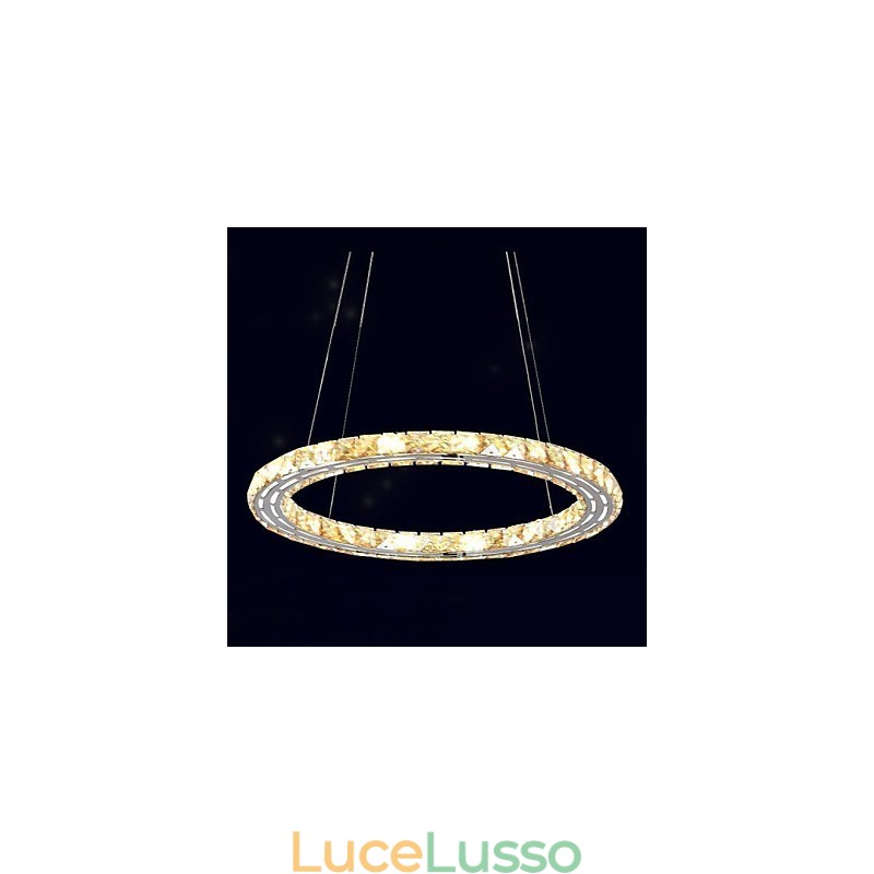 Lampada a sospensione in cristallo Lampade moderne Apparecchi di illuminazione Anello singolo rotondo in cristallo K9 ambra 30CM