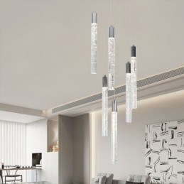 Lampada a sospensione in cristallo cromato, lampada da soffitto a grappolo