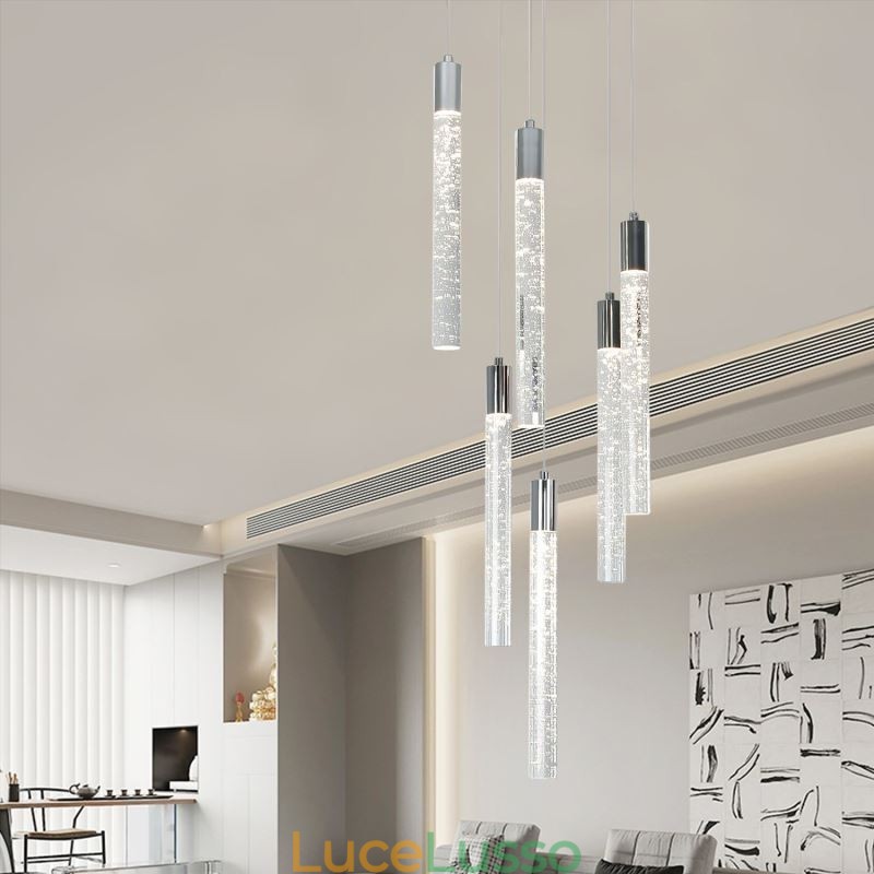 Lampada a sospensione in cristallo cromato, lampada da soffitto a grappolo