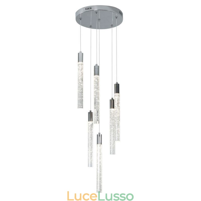 Lampada a sospensione in cristallo cromato, lampada da soffitto a grappolo