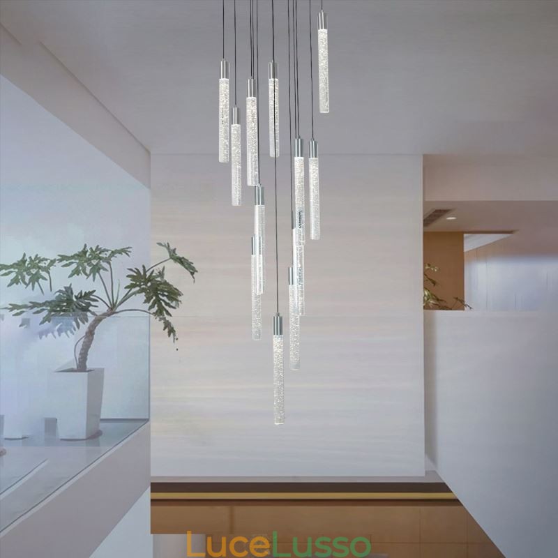 Lampada a sospensione in cristallo cromato, lampada da soffitto a grappolo