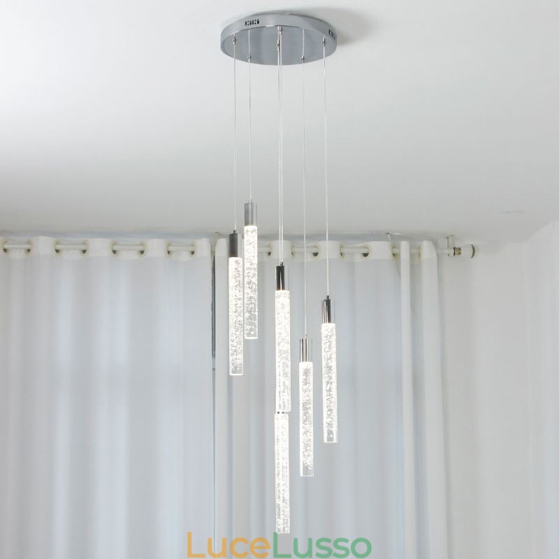 Lampada a sospensione in cristallo cromato, lampada da soffitto a grappolo