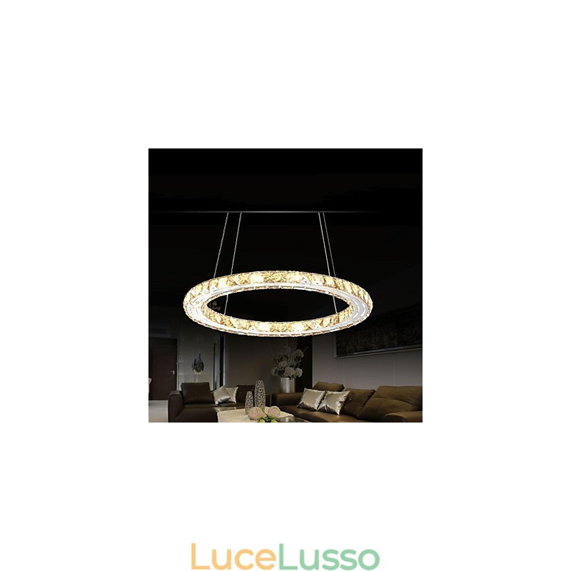 Lampada a sospensione in cristallo Lampade moderne Apparecchi di illuminazione Anello singolo rotondo in cristallo K9 ambra 30CM