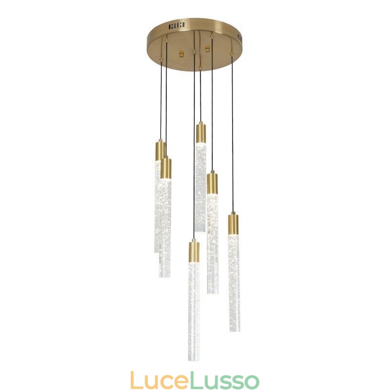 Lampada a sospensione in cristallo di rame, lampada a sospensione a colonna