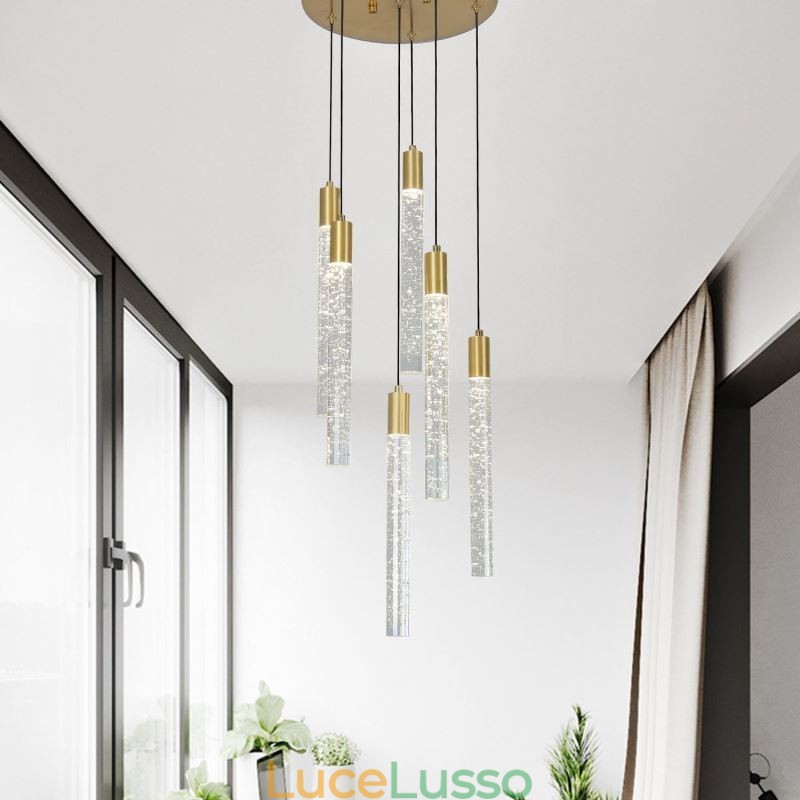 Lampada a sospensione in cristallo di rame, lampada a sospensione a colonna