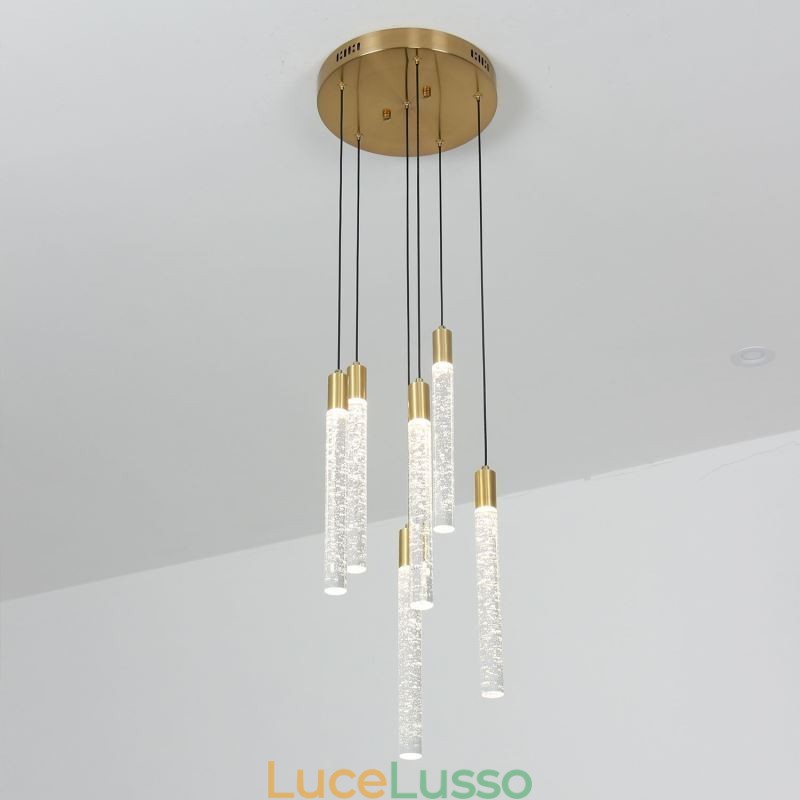 Lampada a sospensione in cristallo di rame, lampada a sospensione a colonna