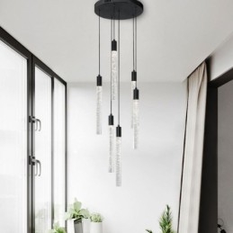 Lampada a sospensione a colonna in cristallo nero Lampada a soffitto a grappolo
