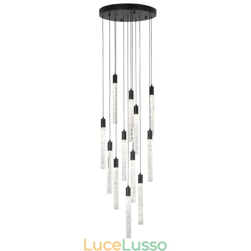 Lampada a sospensione a colonna in cristallo nero Lampada a soffitto a grappolo