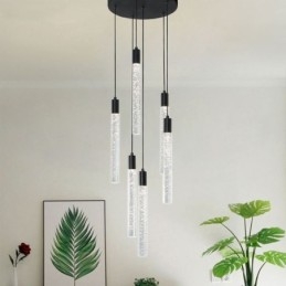 Lampada a sospensione a colonna in cristallo nero Lampada a soffitto a grappolo
