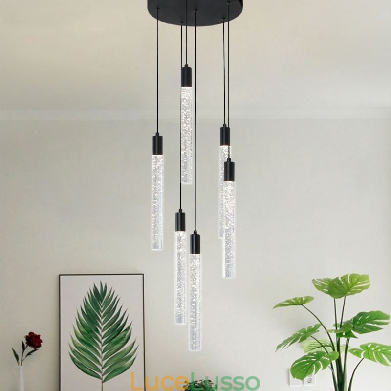 Lampada a sospensione a colonna in cristallo nero Lampada a soffitto a grappolo