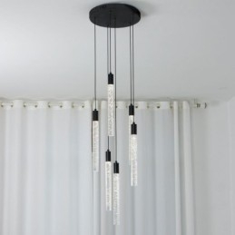 Lampada a sospensione a colonna in cristallo nero Lampada a soffitto a grappolo