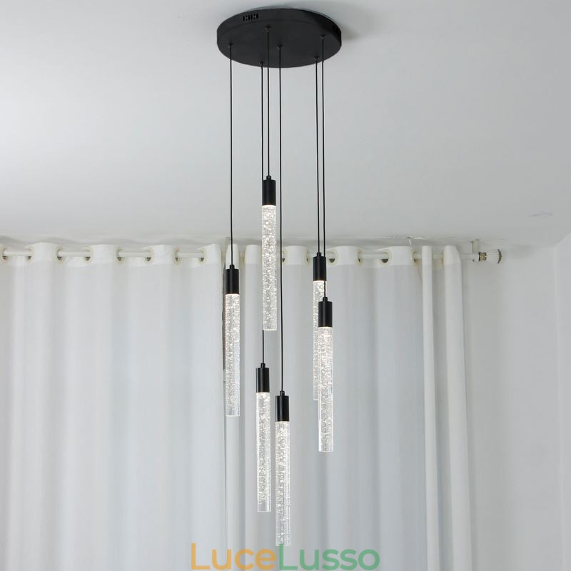 Lampada a sospensione a colonna in cristallo nero Lampada a soffitto a grappolo