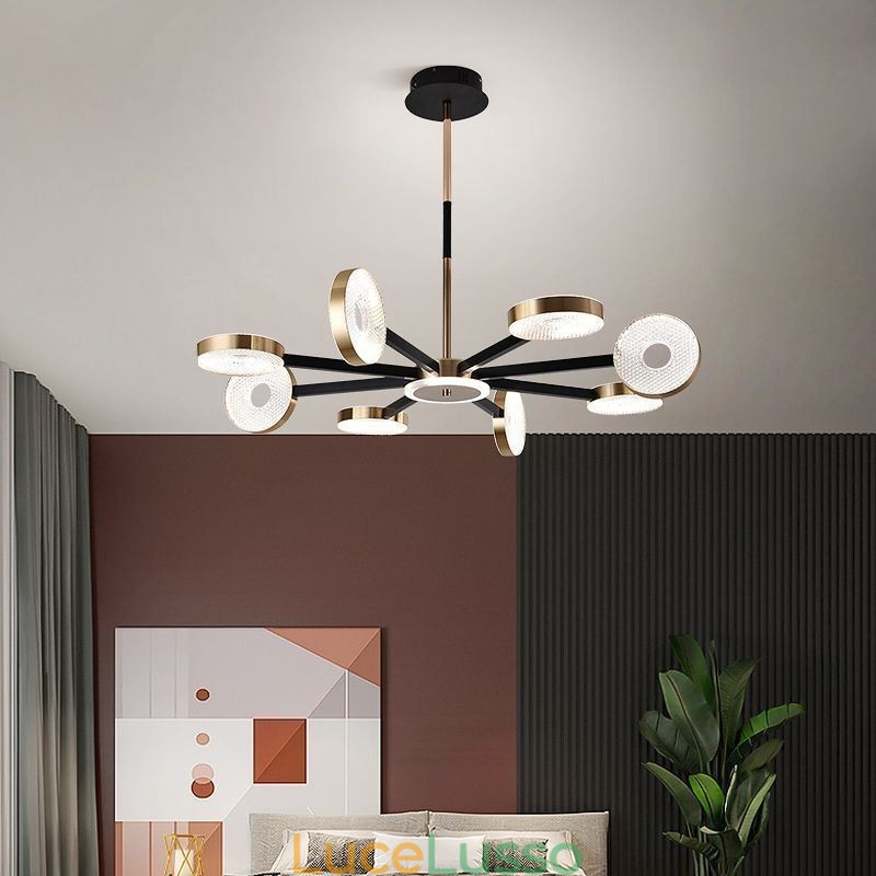 Lampada a sospensione minimalista a nove teste, luce da soffitto circolare