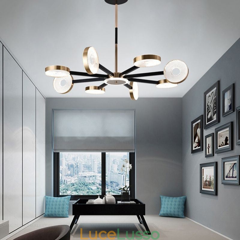 Lampada a sospensione minimalista a nove teste, luce da soffitto circolare