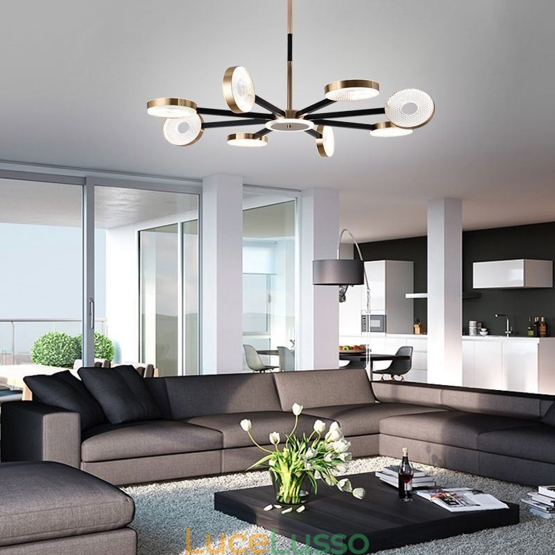 Lampada a sospensione minimalista a nove teste, luce da soffitto circolare
