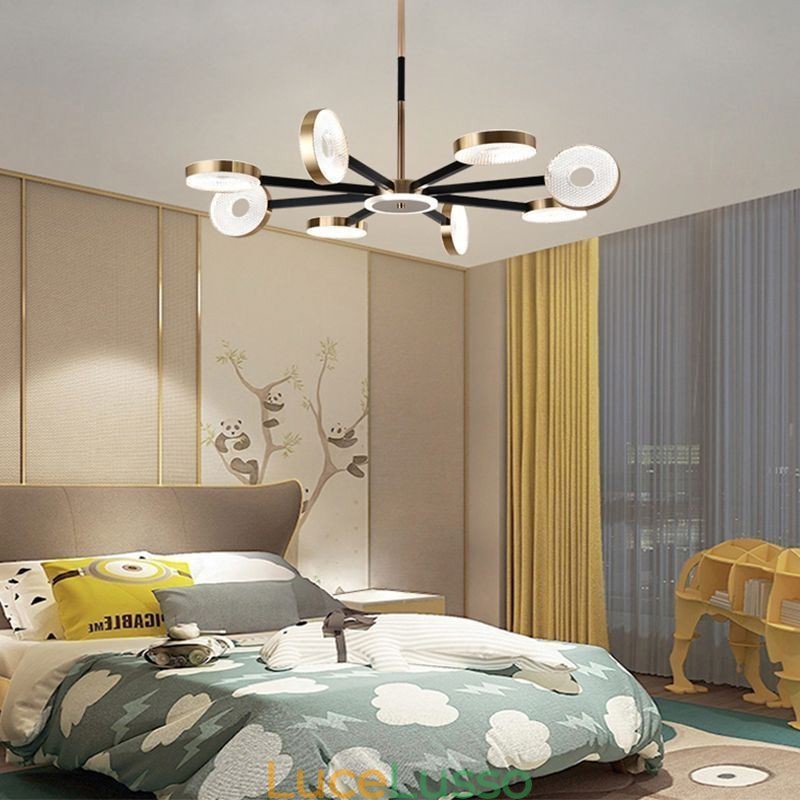 Lampada a sospensione minimalista a nove teste, luce da soffitto circolare