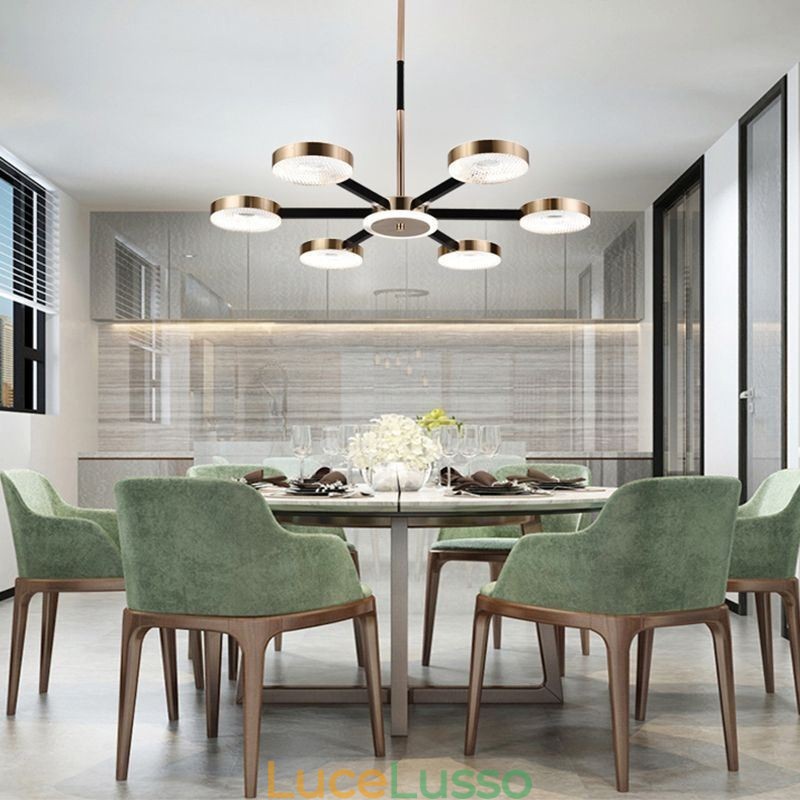 Lampada a sospensione minimalista a sette teste, lampada da soffitto circolare