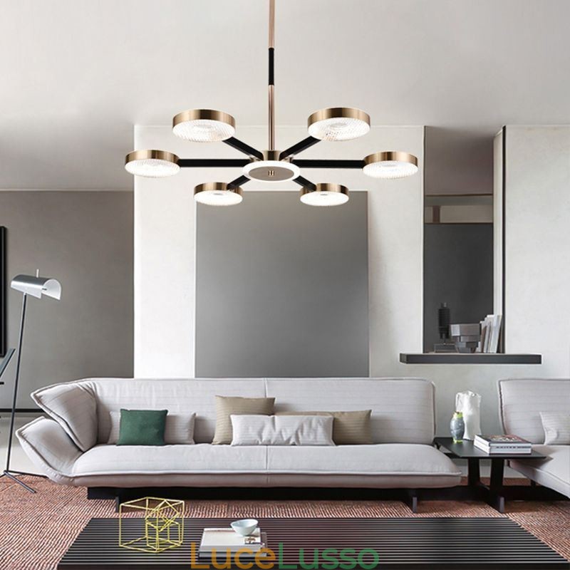 Lampada a sospensione minimalista a sette teste, lampada da soffitto circolare
