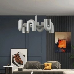 Lampada a sospensione rotonda in ferro battuto a forma di U, paralume girevole 90°