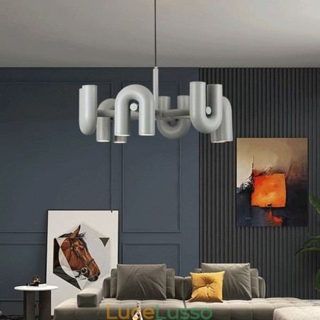 Lampada a sospensione rotonda in ferro battuto a forma di U, paralume girevole 90° Lampada a sospensione rotonda in ferro battuto a forma di U, paralume girevole 90°