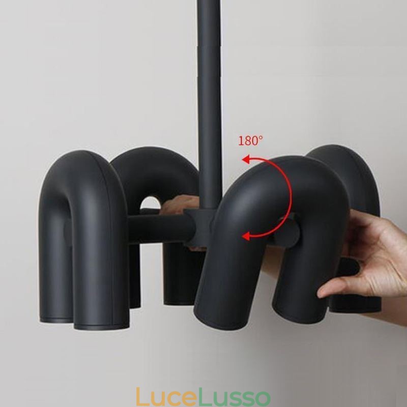 Lampada a sospensione rotonda in ferro battuto a forma di U, paralume girevole 90°