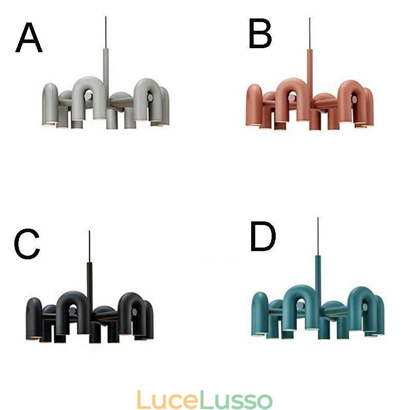 Lampada a sospensione rotonda in ferro battuto a forma di U, paralume girevole 90°