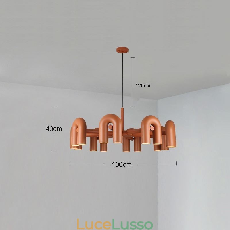 Lampada a sospensione rotonda in ferro battuto a forma di U, paralume girevole 90°