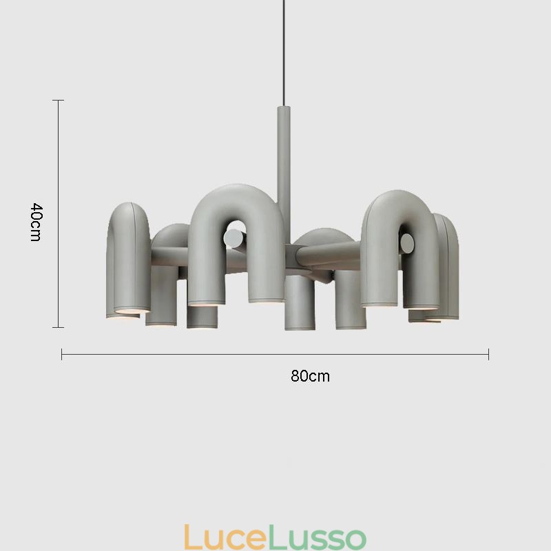 Lampada a sospensione rotonda in ferro battuto a forma di U, paralume girevole 90°