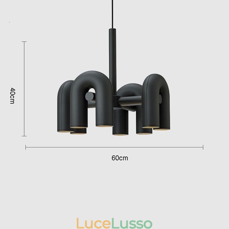 Lampada a sospensione rotonda in ferro battuto a forma di U, paralume girevole 90°