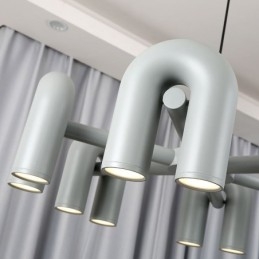 Lampada a sospensione rotonda in ferro battuto a forma di U, paralume girevole 90°