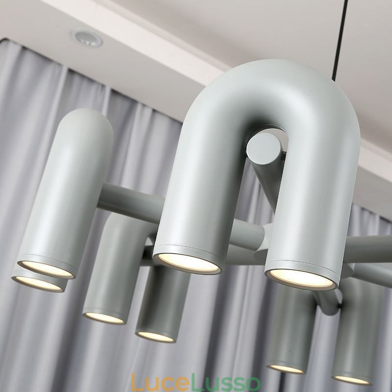 Lampada a sospensione rotonda in ferro battuto a forma di U, paralume girevole 90°