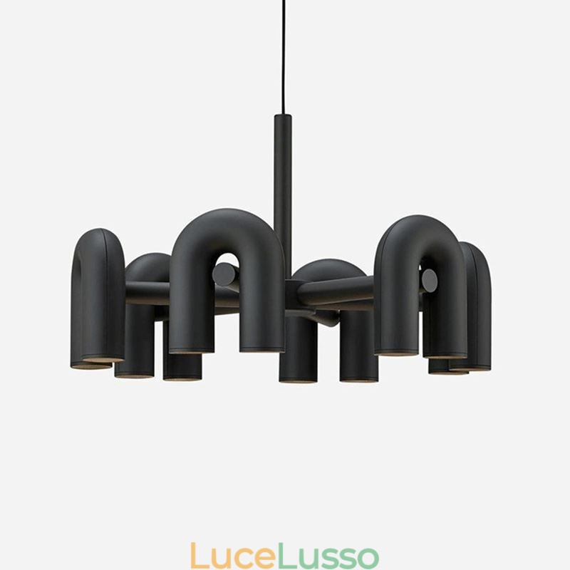 Lampada a sospensione rotonda in ferro battuto a forma di U, paralume girevole 90°