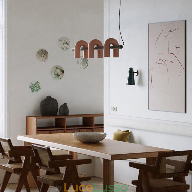 Lampada da soffitto in ferro battuto a forma di U, paralume girevole 90°