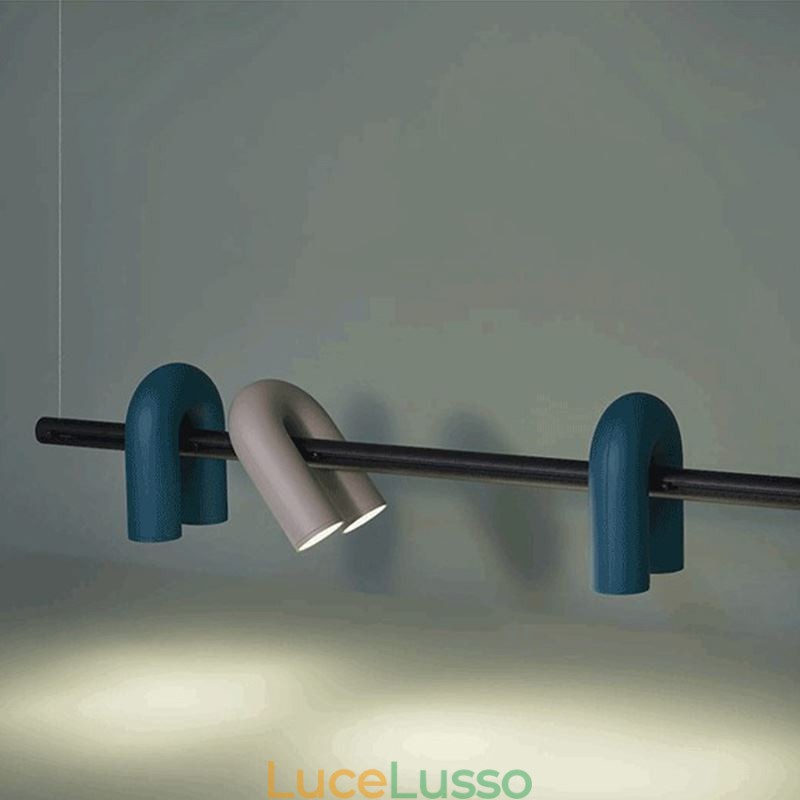 Lampada da soffitto in ferro battuto a forma di U, paralume girevole 90°