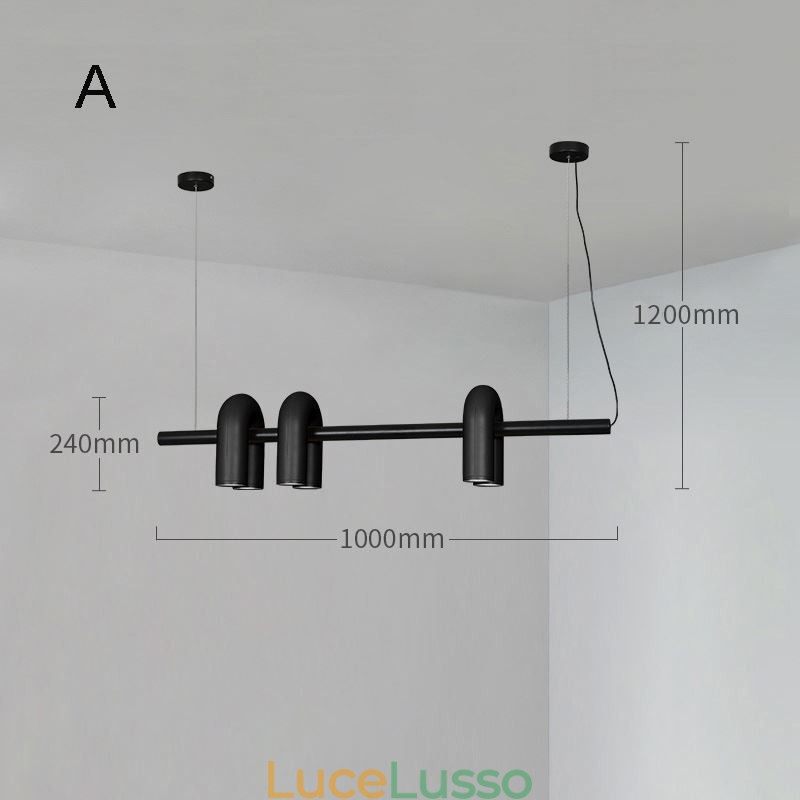 Lampada da soffitto in ferro battuto a forma di U, paralume girevole 90°