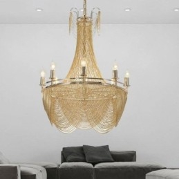 Lampada a sospensione a catena in alluminio Luce creativa Luce decorativa a nappa di lusso Oro Argento