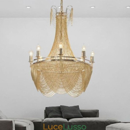 Lampada a sospensione a catena in alluminio Luce creativa Luce decorativa a nappa di lusso Oro Argento Lampada a sospensione a catena in alluminio Luce creativa Luce decorativa a nappa di lusso Oro Argento